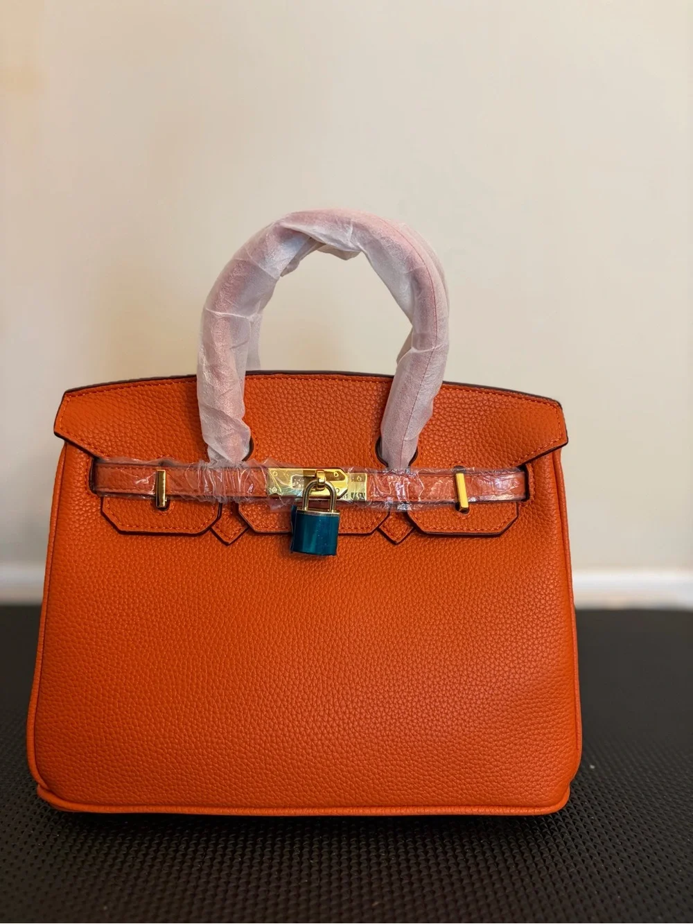 25cm Orange Real Leather Hand/Shoulder/Crossbody bag with Gold Hardware